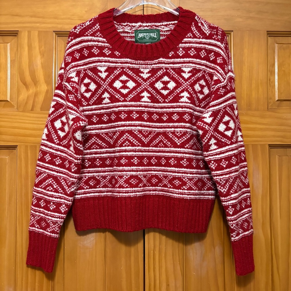 American Eagle Outfitters Red & White Fair Isle Knit Sweater Size Small NWT